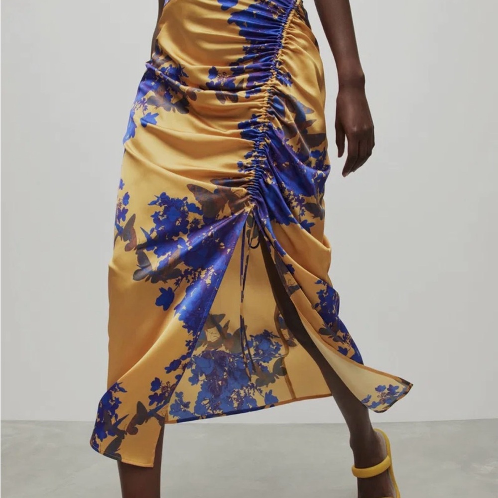 All Saints Asymmetrical Yellow and Blue Floral Skirt